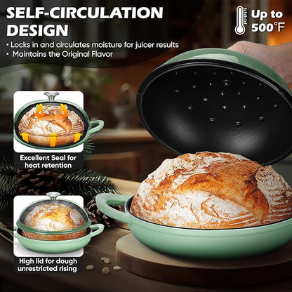 Bread Dutch Oven for Sourdough Baking (5.5 QT), Joyfair Enameled Cast Iron Dutch Oven Pot with Lid, Sourdough Bread Pan with Dual Handles, Non-Stick & Even Heat, Oven-safe up to 500°F, Pistachio Green - Image 3