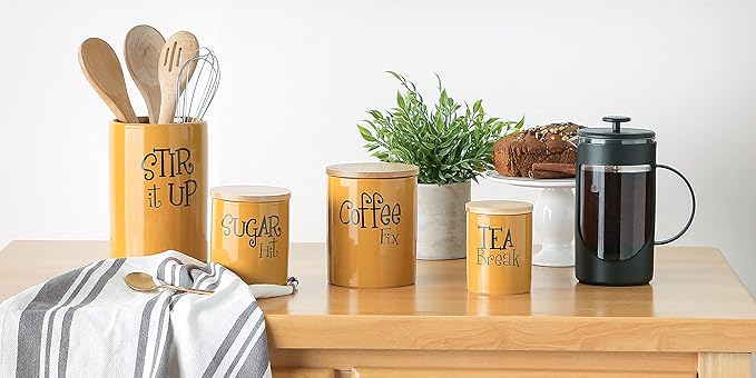 DII Kitchen Accessories Retro Collection, Ceramics, Canister Set, Honey, 3 Piece - Image 5
