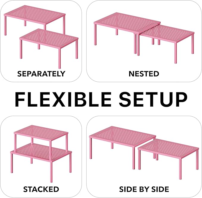 Simple Houseware Expandable Stackable Kitchen Counter Shelf Organizer, Pink, Metal Top, 11.25 in L x 7.9 in W x 5.4 in H - Image 6
