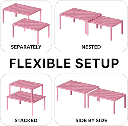Simple Houseware Expandable Stackable Kitchen Counter Shelf Organizer, Pink, Metal Top, 11.25 in L x 7.9 in W x 5.4 in H - Image 6