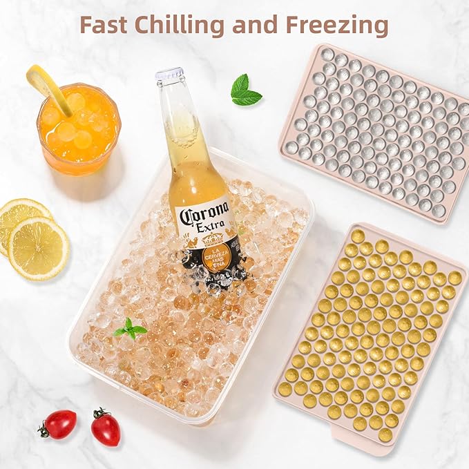 WIBIMEN Mini Ice Cube Trays, 0.55” Tiny Pebble Ice for Iced Coffee & Cocktails, Fast Chill, Easy Twist Release, Stackable with Lid & Storage Bin (4 Pack, Pink) - Image 3
