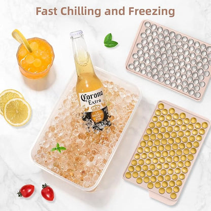 WIBIMEN Mini Ice Cube Trays, 0.55” Tiny Pebble Ice for Iced Coffee & Cocktails, Fast Chill, Easy Twist Release, Stackable with Lid & Storage Bin (4 Pack, Pink) - Image 3