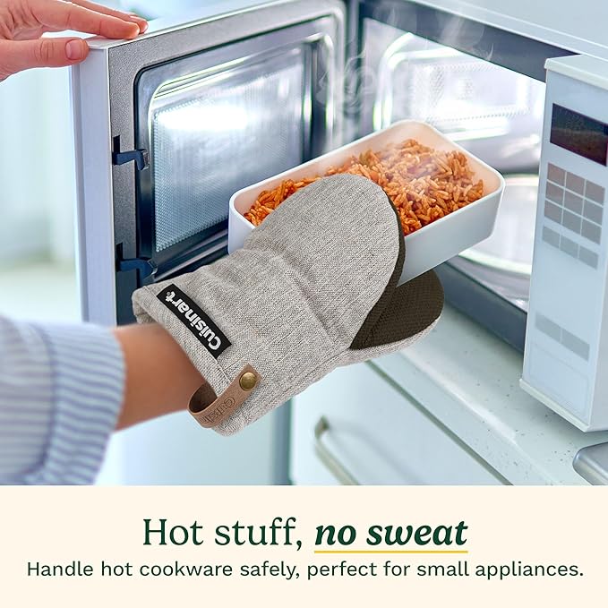 Cuisinart Heritage Mini Oven Mitts – 5.5” x 7” Heat-Resistant Kitchen Mitts for Oven with Non-Slip Neoprene Palm, Cotton Filling, and Faux Leather Loop – Durable Oven Mitt Set for Cooking & Baking - Image 2