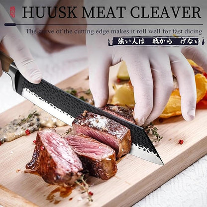 Huusk Butcher Knife 8.5 Inch Meat Cleaver Knife Japanese Vegetable Cleaver High Carbon Steel Meat Cutting Knife Hand Forged Knives for Home Kitchen BBQ with Present Box - Image 2