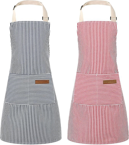 2 Pack Stripes Kids Apron, Kids Cooking Aprons with 2 Pockets, Cute Aprons for Cooking for Boys and Girls