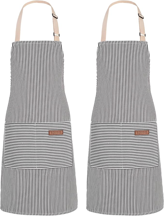 2Pack Adjustable Kitchen Apron for Women Men with 2 Pockets，Cotton-Polyester Blend Bib Aprons for Cooking,Baking by ZAIORD