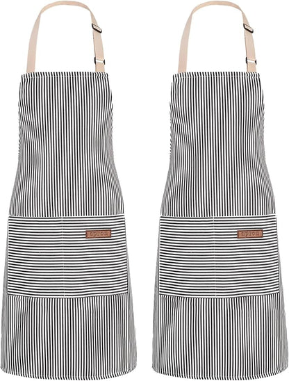 2Pack Adjustable Kitchen Apron for Women Men with 2 Pockets，Cotton-Polyester Blend Bib Aprons for Cooking,Baking by ZAIORD
