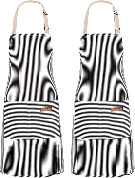2Pack Adjustable Kitchen Apron for Women Men with 2 Pockets，Cotton-Polyester Blend Bib Aprons for Cooking,Baking by ZAIORD