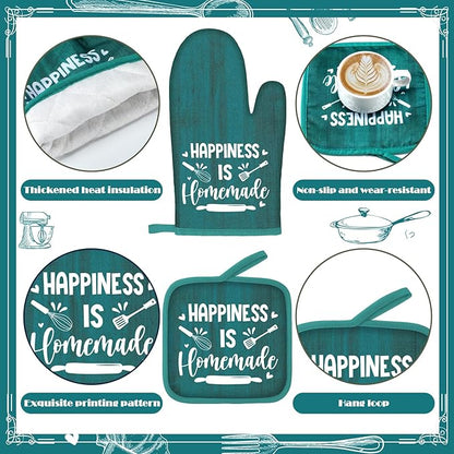 Fourluoo 10 Pcs Farmhouse Kitchen Decor and Accessories Set 4 Kitchen Towels 2 Pot Holders 2 Oven Mitts 2 Rugs for Cooking Baking Mom Housewarming Gifts(Light Blue,Classic Style) - Image 6