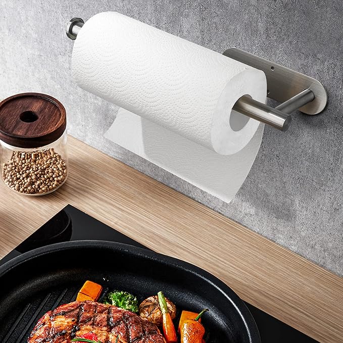Paper Towel Rolls - for Kitchen, Self-Adhesive Under Cabinet,Both Available in Adhesive and Screws,Stainless Steel Paper Towel Holder Bulk(Grey) - Image 2