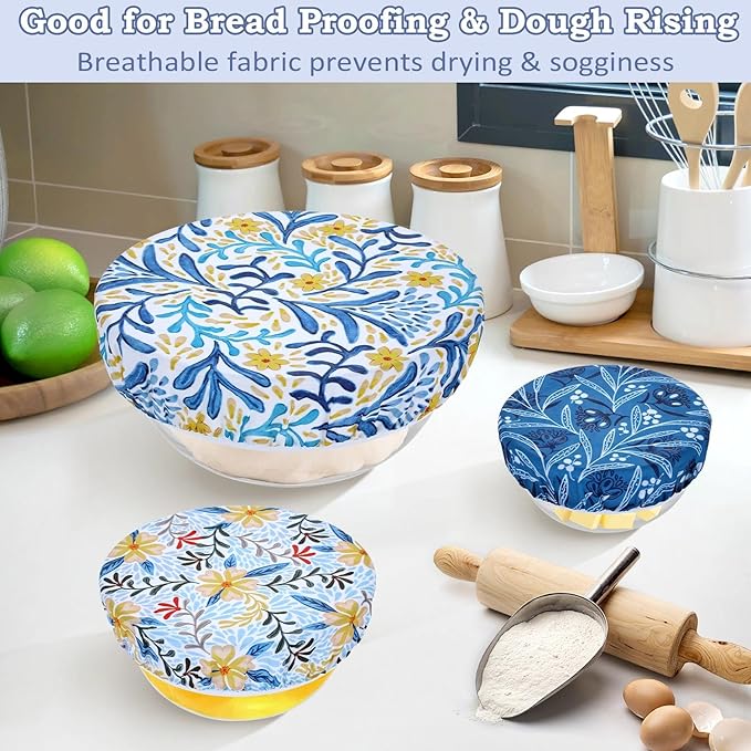 5-Size Reusable Beeswax Bowl Covers for Bread Proofing, Cotton Cloth Flexible Beeswax Wraps for Food Storage(Blue Floral) - Image 4