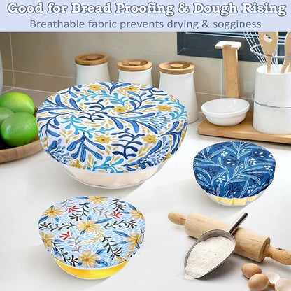 5-Size Reusable Beeswax Bowl Covers for Bread Proofing, Cotton Cloth Flexible Beeswax Wraps for Food Storage(Blue Floral) - Image 4