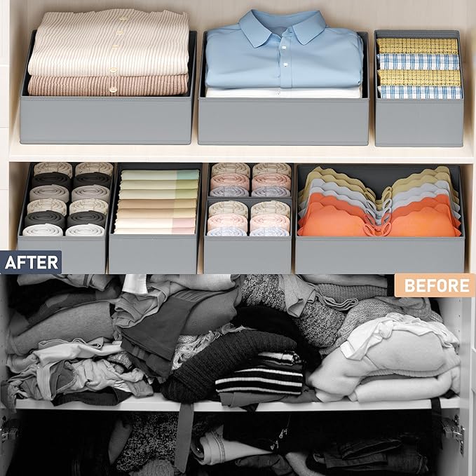 DIMJ Drawer Organizer Clothes - 16 Pack Baby Dresser Organizer for Nursery, Foldable Drawer Organizer Bins for Closet Bedroom Organization, Fabric Clothes Storage Dividers for Underwears, Socks, Bras - Image 6