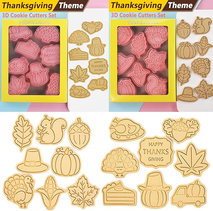 16-Pcs Thanksgiving Cookie Cutters Set 3D Cookie Cutters for Party Baking Decoration