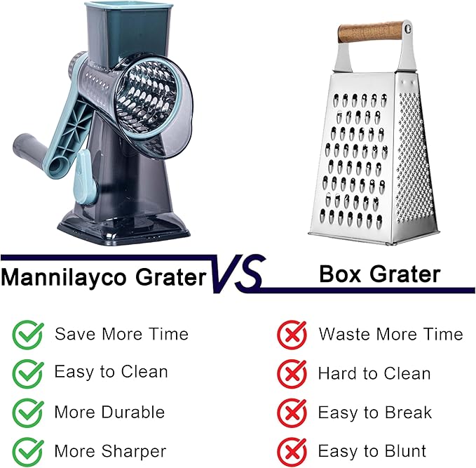 Rotary Cheese Grater Cheese Shredder, Cheese Grater Handheld with Strong Suction Base,Kitchen Vegetable Slicer 3 Replaceable Stainless Drum Blades for Fruit, Food, Nuts,Easy to Use Clean (Blue) - Image 3