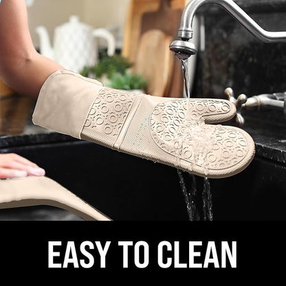 BPA-Free Silicone Oven Mitts Ultra Heat Resistant up to 500°F - Oven Mitts with Thick Cotton Liner - Long Slip Resistant Pot Holders, Flexible Oven Gloves - Beige 14.7 - Image 6