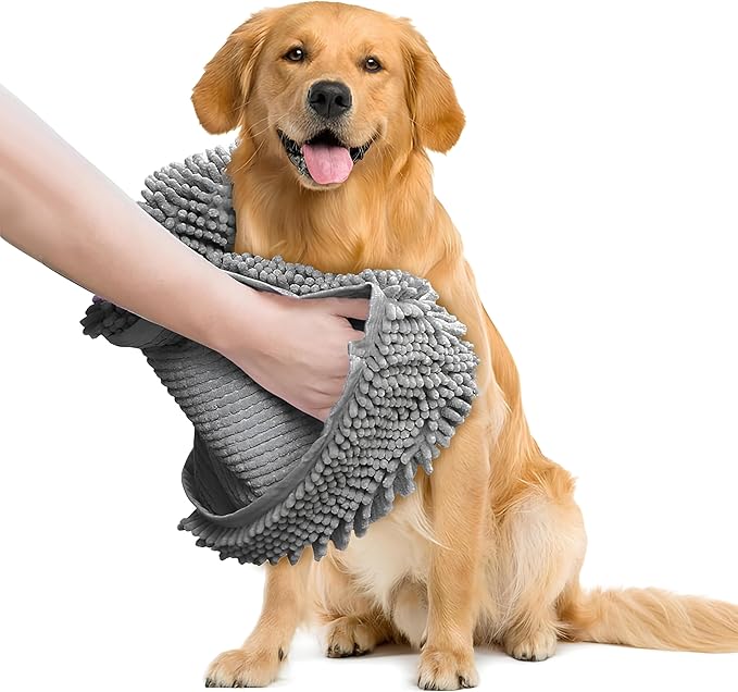 Muddy Mat Doggy Dryer, Highly Absorbent Microfiber Washable Dog Shammy Quick Drying Towel Absorber - Extra Soft Plush Wrap Chenille Bath Towels to Dry Soggy Large Pets & Small Puppy-Grey 15"x38" by MuddyMat%C2%AE
