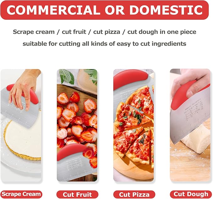 Pastry Cutter Dough Scraper Dough Cutter Scraper Tool Kitchen Pastry Blender,Stainless Steel Pastry Cutters Heavy Duty Dough Cutter for Kitchen Baking Tools,Comfortable and Dishwasher Safe (Red)
