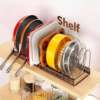 ORDORA Pots and Pans Organizer under Cabinet with Pan Holder: Expandable 11.8"-22.8" Kitchen Cabinet Organizer Rack, 12 Adjustable Dividers Storage for Cookie Sheets, Cutting Boards & Lid, Bronze - Image 7