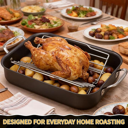 Roasting Rack for 9x13 Inch Pan, Adjustable Turkey Rack for Roasting Pan V-Shaped, Made of Stainless Steel, Keeps Food Elevated and Improves Airflow, Easy to Clean, Ideal for Turkey and Chicken