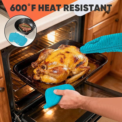 Oven Mitts Kitchen Towels and Dishcloths with Pot Holders Sets, Oven Gloves Hot Pads 500°F Heat Resistant with Silicone Grip, Include 2 Cooking Gloves/2 Potholders/4 Kitchen Towels/4 Dish Towels - Image 8