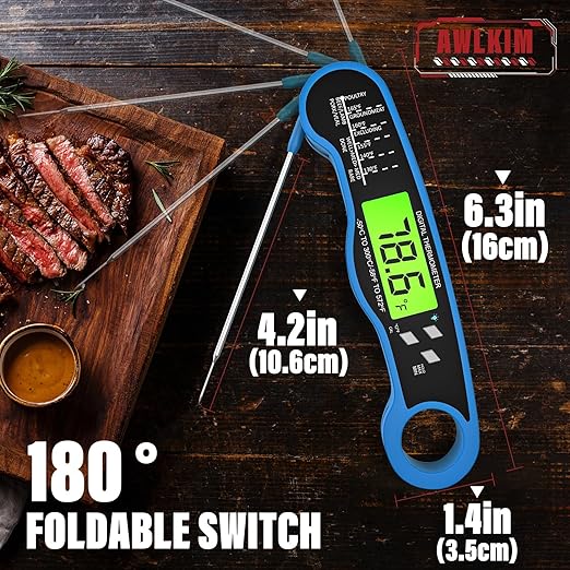 AWLKIM® Meat Thermometer Digital - Fast Instant Read Food Thermometer for Cooking, Candy Making, Outside Grill, IP67 Waterproof Kitchen Thermometer with Backlight, Stocking Stuffers for Men - Blue - Image 3
