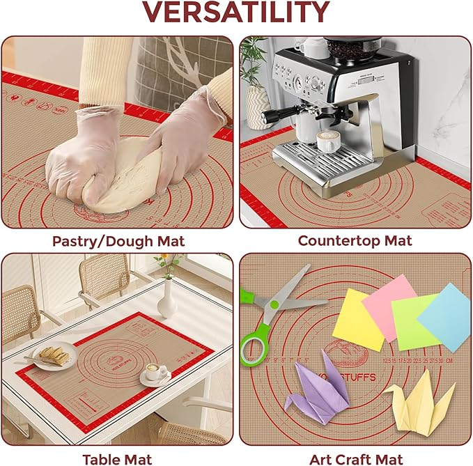 Silicone Bread Sling and Pastry Mat, 3 PCS Non-Stick & Easy Clean Reusable Silicone Bread Baking Mat with Long Handles, Easy to Transfer Sourdough Bread (Pastry Mat＆Oval and Round Bread Sling, Red) - Image 4