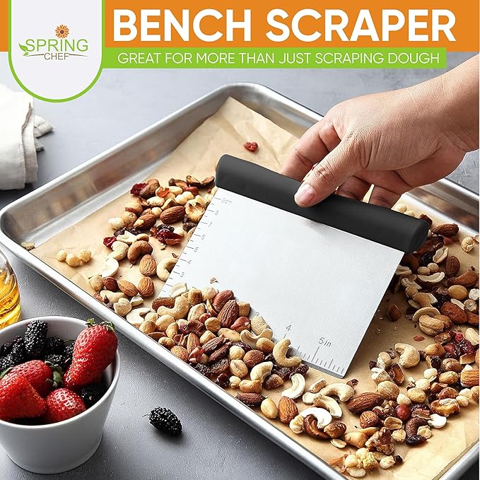 Spring Chef Dough Bench Scraper for Baking with Markings - Stainless Steel Kitchen Dough Cutter Tool with Bowl Pastry Scraper for Pizza, Bread, Pastries - Bench Knife - Dishwasher Safe - Black - Image 2