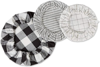 DII Reusable Cloth Bowl Cover Collection Machine Washable, Cotton with Elastic Stretch for Food Storage, 10.25"/8.25"/7.5" Diameter, Farmhouse Plaid, Black, 3 Piece