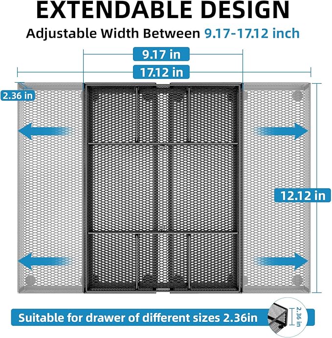 Marbrasse Expandable Desk Drawer Organizer, Mesh Drawer Organizer Tray with 10 Adjustable Compartments, Desk Organizers and Accessories, 5 Dividers Drawer for Office Supplies, Makeup & Vanity (Black) - Image 2