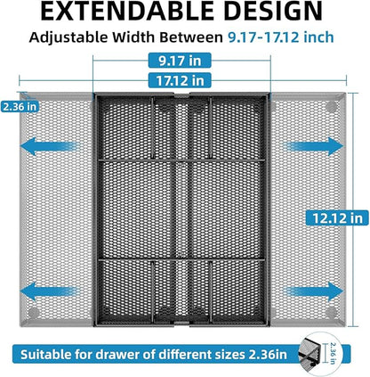 Marbrasse Expandable Desk Drawer Organizer, Mesh Drawer Organizer Tray with 10 Adjustable Compartments, Desk Organizers and Accessories for Office Supplies, Makeup & Vanity (Expandable Black-2 pack) - Image 2