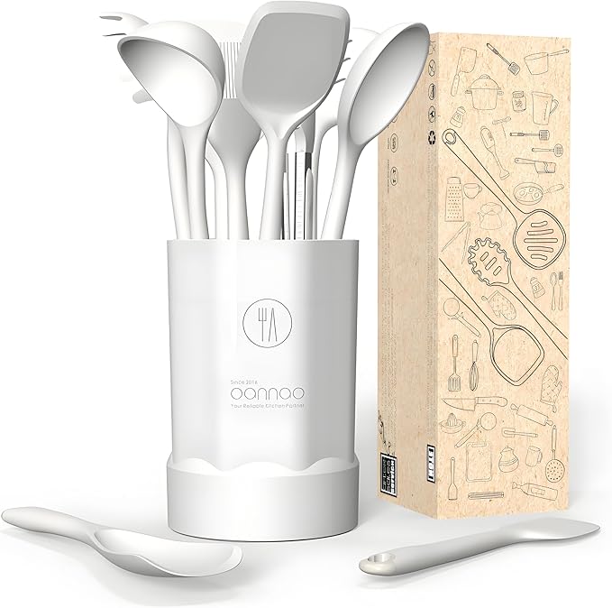 oannao Silicone Kitchen Utensils Set, 600°F Heat Resistant Silicone Cooking Utensils, Spatula, Spoon, Whisk, Tongs, Kitchen Gadgets for Nonstick Cookware, Dishwasher Safe BPA Free (Cream White) - Image 7