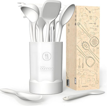 oannao Silicone Kitchen Utensils Set, 600°F Heat Resistant Silicone Cooking Utensils, Spatula, Spoon, Whisk, Tongs, Kitchen Gadgets for Nonstick Cookware, Dishwasher Safe BPA Free (Cream White) - Image 7