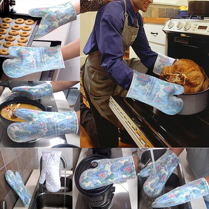 Oven Mitts Set of 2 with Transparent Clear Silicone Shell and Nice Cactus Flower Cotton Lining, Heat Resistant to 500 F Kitchen Oven Gloves Pot Holder for Cooking (Cactus Flower, Oven Mitts) - Image 7