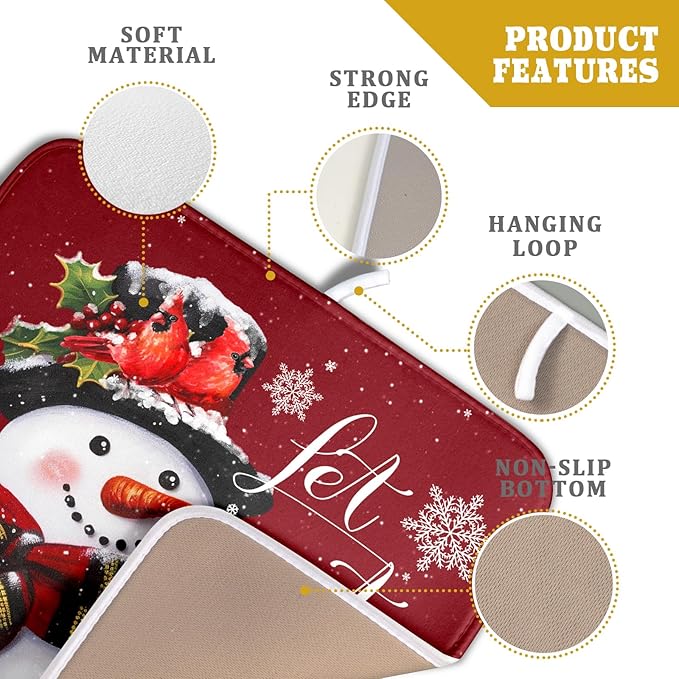 Christmas Dish Drying Mat for Kitchen Counter Snowman Let It Snow Microfiber Absorbent Dish Draining Reusable Washable Foldable 16"x18" - Image 4