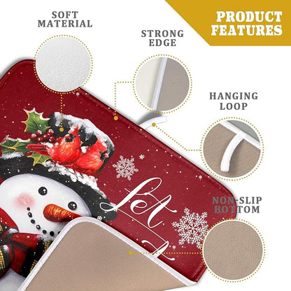 Christmas Dish Drying Mat for Kitchen Counter Snowman Let It Snow Microfiber Absorbent Dish Draining Reusable Washable Foldable 16"x18" - Image 4
