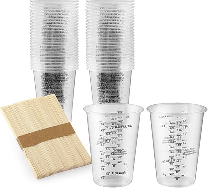 50PCS Resin Epoxy Mixing Cups, DQELFA 8oz Clear Plastic Paint Measuring Cups with 50pcs Wooden Stirring Sticks for Epoxy Resins, Mixing Paint, Pigments, Resins - Image 8