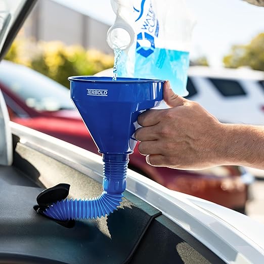 Automotive Flex Funnel with Hose & Mesh Filter (2-Pack) – Wide Mouth Oil Funnel for Gas & Transmission Fluid – Color Coded Flexible Set for Garage & Emergency Kit (Black & Blue) - Image 4