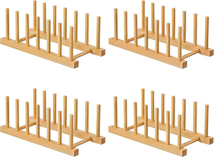 HBlife 4pcs Bamboo Dish Plate Bowl Cup Book Pot Lid Cutting Board Drying Rack Stand Drainer Storage Holder Organizer Kitchen Cabinet（Keep Dry） by HBlife