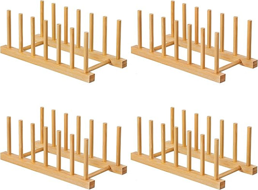 HBlife 4pcs Bamboo Dish Plate Bowl Cup Book Pot Lid Cutting Board Drying Rack Stand Drainer Storage Holder Organizer Kitchen Cabinet（Keep Dry） by HBlife