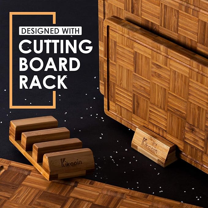 Kikcoin Extra Large Bamboo Cutting Boards, (Set of 3) Chopping Boards with Juice Groove Bamboo Wood Cutting Board Set Butcher Block for Kitchen, End Grain Serving Tray - Image 4