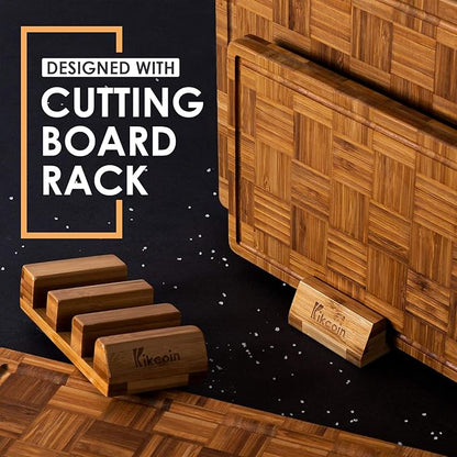 Kikcoin Extra Large Bamboo Cutting Boards, (Set of 3) Chopping Boards with Juice Groove Bamboo Wood Cutting Board Set Butcher Block for Kitchen, End Grain Serving Tray - Image 4