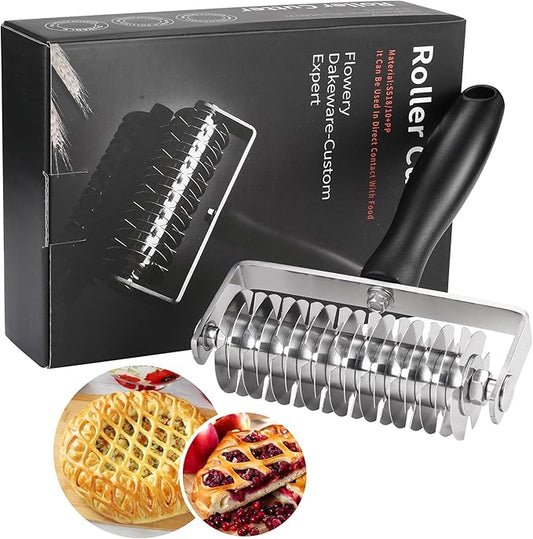 Pastry Lattice Roller Cutter - Stainless Steel Professional Dough Lattice Top Pie Pizza Bread Pastry Crust Lattice Roller Cutter wheel