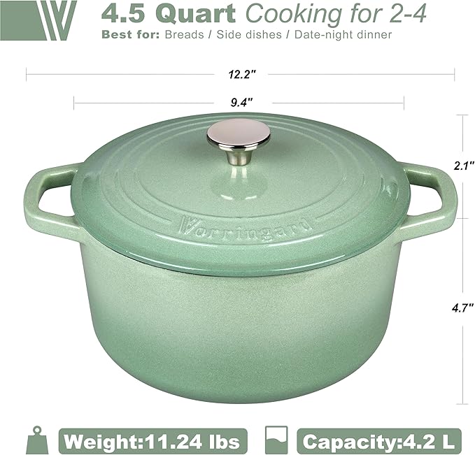 VORRINGARD Enameled Cast Iron Dutch Oven Pot with Lid, for Bread Baking, Round Bread Oven- include Sourdough Bread Baking Supplies set, 4.5QT, Sage Green - Image 2