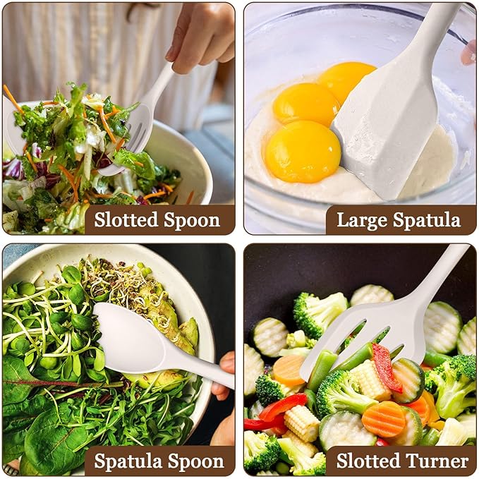 LIANYU 8Pcs Kitchen Cooking Utensils Set, Silicone Cooking Utensil Set, Heat Resistant Kitchen Tools for Nonstick Cookware, Includes Silicone Spatula, Spoon, Ladle, Turner, Dishwasher Safe, Khaki - Image 5