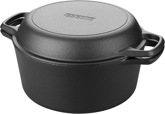 EDGING CASTING Pre-Seasoned Cast Iron Dutch Oven Pot with Skillet Lid Cooking Pan, 2-in-1 Sourdough Bread Baking Pan with Proofing Basket and Baking Supplies, 5QT - Image 7