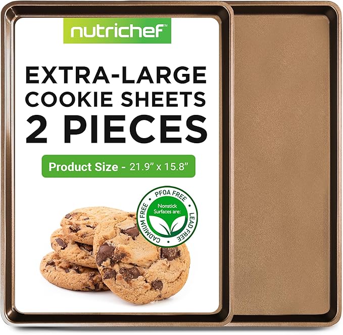 NutriChef Nonstick Extra Large Baking Sheets – 22 x 16 Inch Mega Cookie Sheet Pans for Baking & Roasting – Warp-Resistant Thick Gauge Cookie Tray Set , Oven & Dishwasher Safe – 2 Pack by NutriChef%E2%84%A2Kitchen