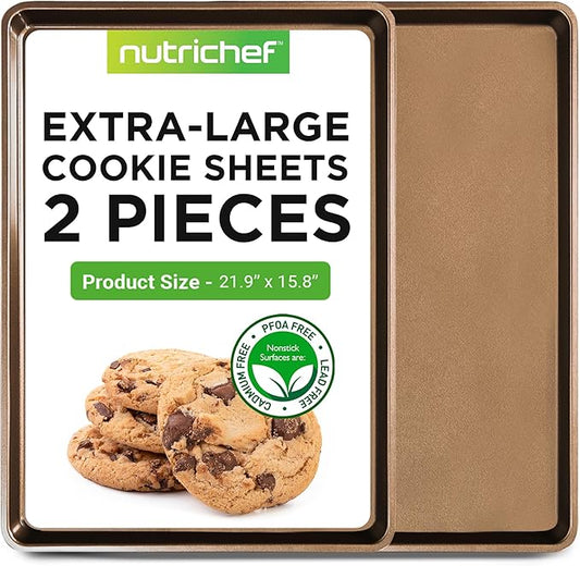 NutriChef Nonstick Extra Large Baking Sheets – 22 x 16 Inch Mega Cookie Sheet Pans for Baking & Roasting – Warp-Resistant Thick Gauge Cookie Tray Set , Oven & Dishwasher Safe – 2 Pack by NutriChef%E2%84%A2Kitchen