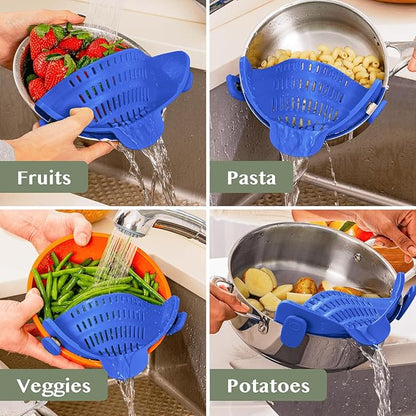 Kitchen Gizmo Snap N' Strain - Silicone Clip-On Strainer for Pots, Pans, and Bowls - Heat-Resistant Kitchen Gadgets, Essential Colander Drainer for Vegetables and Pasta - 7.87x2.76x4.53-Inch (Blue) - Image 7