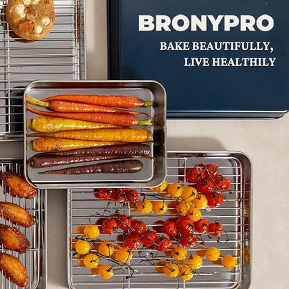 BRONYPRO Stainless Steel Baking Sheet Pan Set of 3, Cookie Sheets 9/12/16 In, Non-Toxic Uncoated Interior (PFOA & PTFE Free), Solid Warp-Resistant Cooking Trays for Oven & Toaster, Navy Exterior - Image 8